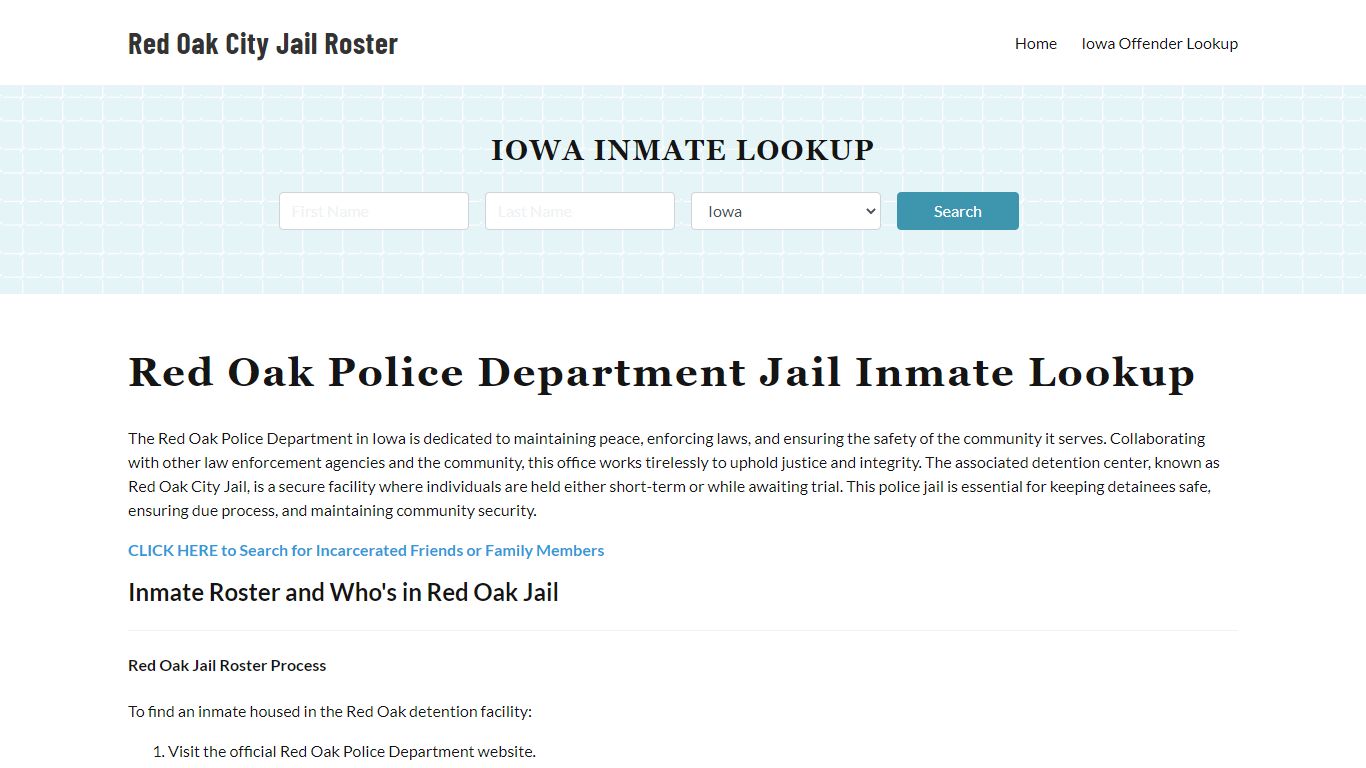Red Oak Police Department & City Jail, IA Inmate Roster, Arrests, Mugshots